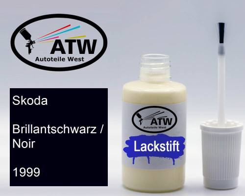 Skoda, Brillantschwarz / Noir, 1999: 20ml Lackstift, von ATW Autoteile West.